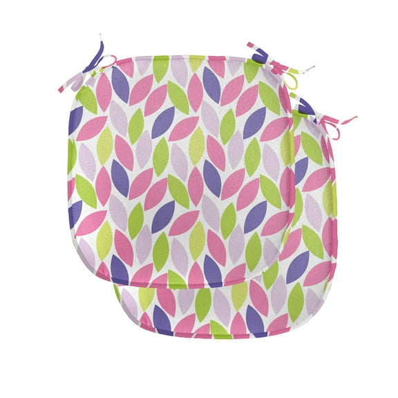 Natural Chair Seating Cushion Set of 2, Pattern of Leaf Natural Botanic Illustration Creativity Ornate, Seat Pads for Office with Anti-slip Backing, 16"x16", Pink Purple Lime Green, by Ambesonne