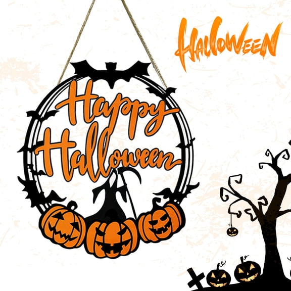 Halloween Pumpkin Hanging SiHappy Halloween Front Door Welcome Sign Halloween Front Door Decorations Halloween Door Sign Pumpkin Wall Decor Wall Sign Plaque for Halloween Party(Pumpkin)