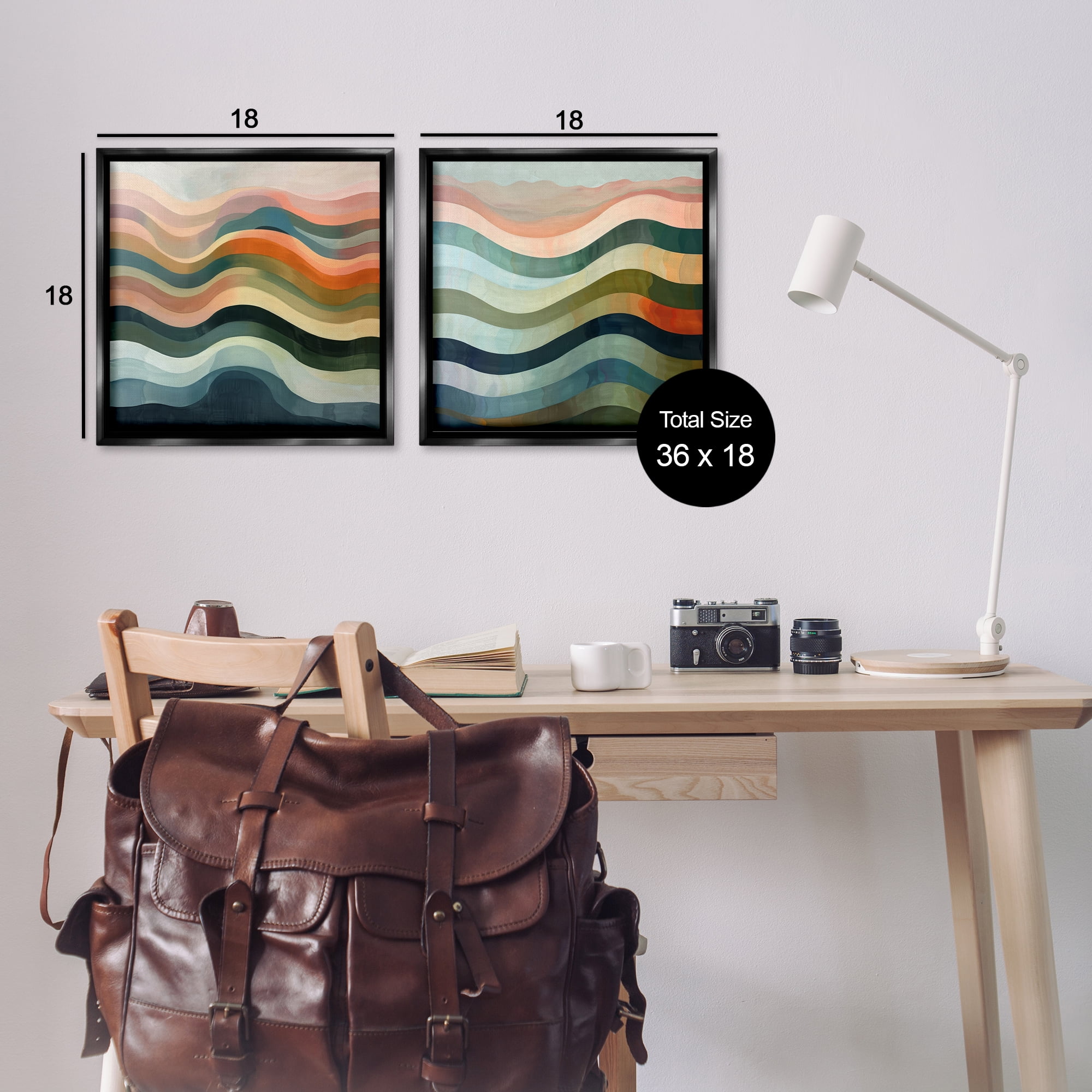 Stupell Industries Earth Tone Fluid Waves Abstract Painting Black Floater Framed Canvas Art Print Wall Art, 18 x 18, Set of 2
