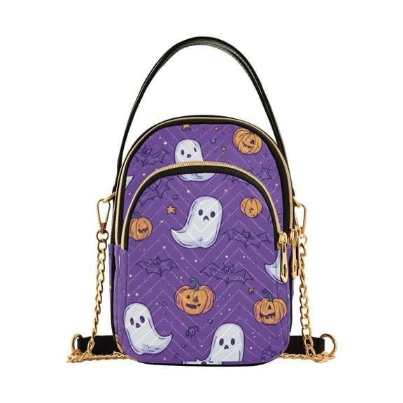 FORMRS Crossbody Bag for Women Quilted Travel Shoulder Cell Phone Purse with Chain Strap Handbag, Halloween Purple Ghosts