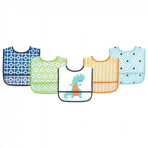 Luvable Friends Baby Boy Waterproof PEVA Bibs 5pk, Dinosaur, One Size