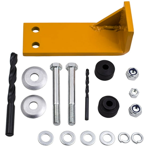 Trousse de Réparation de Rouille pour Amortisseur Arrière Droit Compatible avec Ford Escape / Mazda Tribute, Comprenant un Support Jaune Enduit de Poudre, des Forets Pilote et de Finition, des Isolants en Caoutchouc, des Boulons, des Rondelles et des Écrous. Conçue pour les Modèles Ford Escape et Mazda Tribute de 2001 à 2011. Comprend des Composants Découpés à la Machine CNC avec des Joints de Soudage Testés pour la Durabilité.