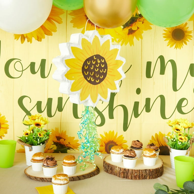Pull String Sunflower Pinata for Sunshine Baby Shower, Floral Birthday Party Decorations (Small, 13 x 3 in)