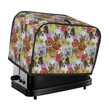 

KLL Cute Dogs Puppy Print 2 Slice Toaster Dust Covers Kitchen Small Appliance Cover with 2 Pockets Can hold Jam Spreader Knife & Toaster Tongs (11.4 x 7.9 x 7.5)