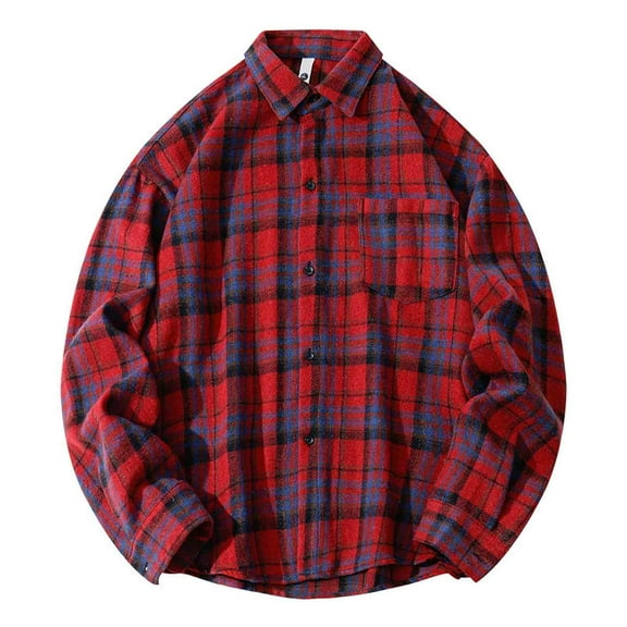 XUNKUSGA Mens Shirts Loose Comfortable Shirts for Men Button Down Plaid Long Sleeve Shirts for Men Casual Regular Turndown Collar Jackets for Men with Pockets M-5XL Red