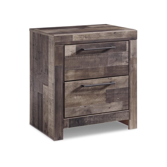 Signature Design by Ashley Derekson Two Drawer Nightstand – Multi-Gray, Rustic Pine Grain, USB Charging, Modern Urban Style