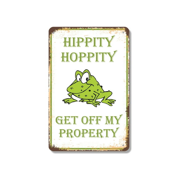 Hippity Hoppity Get Off My Property 10 Inch x 14 Inch Metal Sign Novelty Aluminum Durable Weatherproof UV Protected Perfect for Entryways Man Caves Fun Gag Gift for Neighbors Crafted in