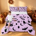 thumbnail image 2 of Homewish Halloween Cat Bat Full Size Comforter Sets for Girls, Spooky Animal Pumpkin Bedding Comforter Set, Pink Black, Polka Dots Reversible, 3 Pieces 1 Comforter and 2 Pillowcases, 2 of 6
