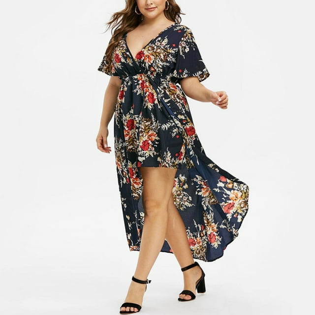 TIMIFIS Robes pour Femmes Été Décontracté Col en V Imprimé Floral Taille Froncée Ligne A Robe de Cocktail Fête - Été