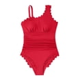 thumbnail image 3 of Bathing Suit for Women Tummy Control Underwire One Shoulder Swimsuits Slim Swimwear Scalloped Full Coverage Swim Suit Red M, 3 of 4