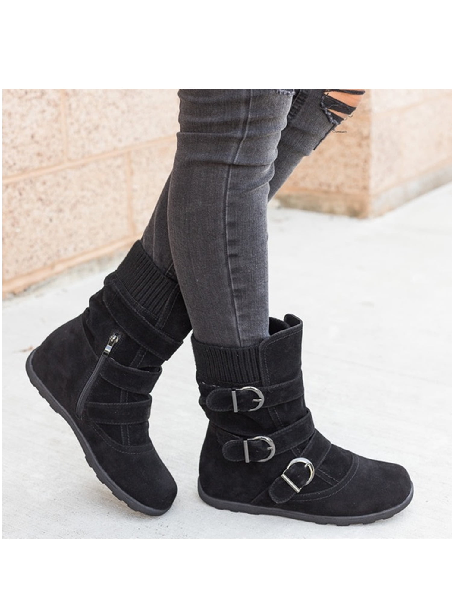 Details about   Knee High Boots Round Toe Faux Suede Womens   Casual Winter Warm Shoes Stylish##