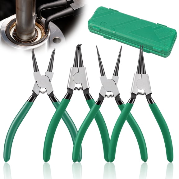 4Pcs Snap Ring Pliers Set 7 Inch Ergonomic Internal and External Spring Loaded Circlip Pliers Hand Tool with Straight Bent Jaw for DIY Repair