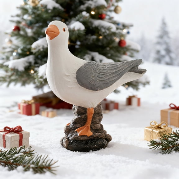 Tuscom Blue Resin Seabird Figurine Christmas Desktop Decoration, Hand Painted Lifelike Seagull Ornament for Holiday Home Office Desk Decor, Coastal Beach Themed Gift for Housewarming and Christmas