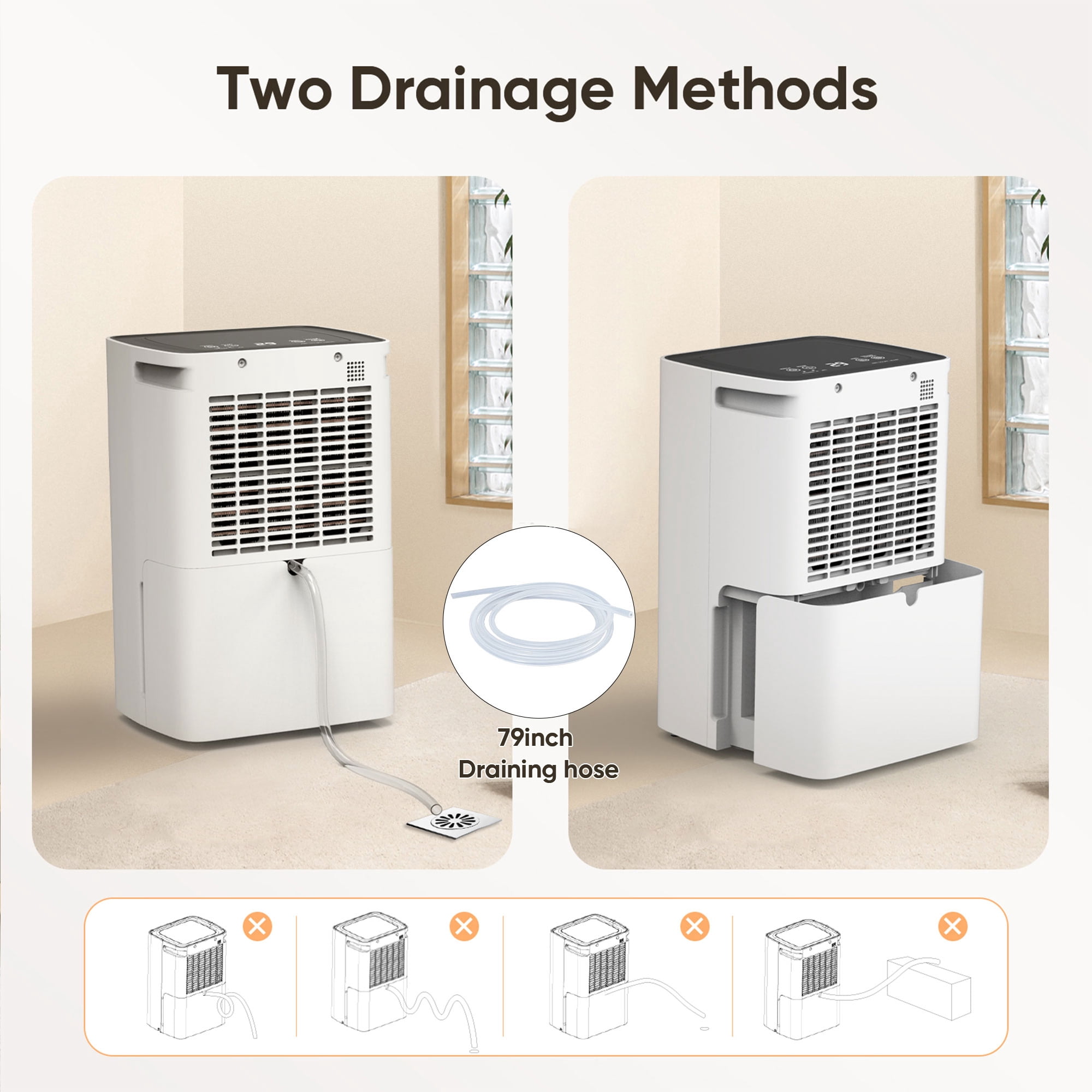 AIRFIRE 12 Pint Dehumidifiers, 1500 Sq.Ft Dehumidifier with Drain Hose, 0.59 Gal Water Tank, Overflow Protection, Dehumidifiers for Home Basement Bedroom Bathroom Laundry Room