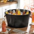 thumbnail image 6 of mDesign Large Metal 4.75 Gallon Beverage Tub Cooler, Bamboo Handles, Matte Black, 6 of 7