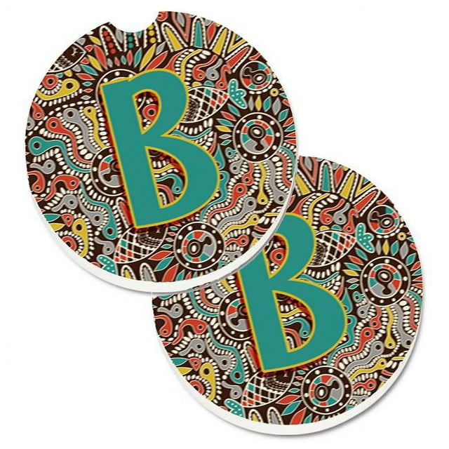 Carolines Treasures CJ2013-BCARC Lettre B Alphabet Tribal Rétro Ensemble Initial de 2 Porte-Gobelet Coaster Voiture