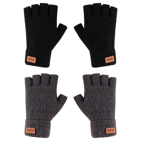 

2 Pairs Unisex Half Finger Gloves Winter Stretchy Knit Fingerless Gloves in Common Size