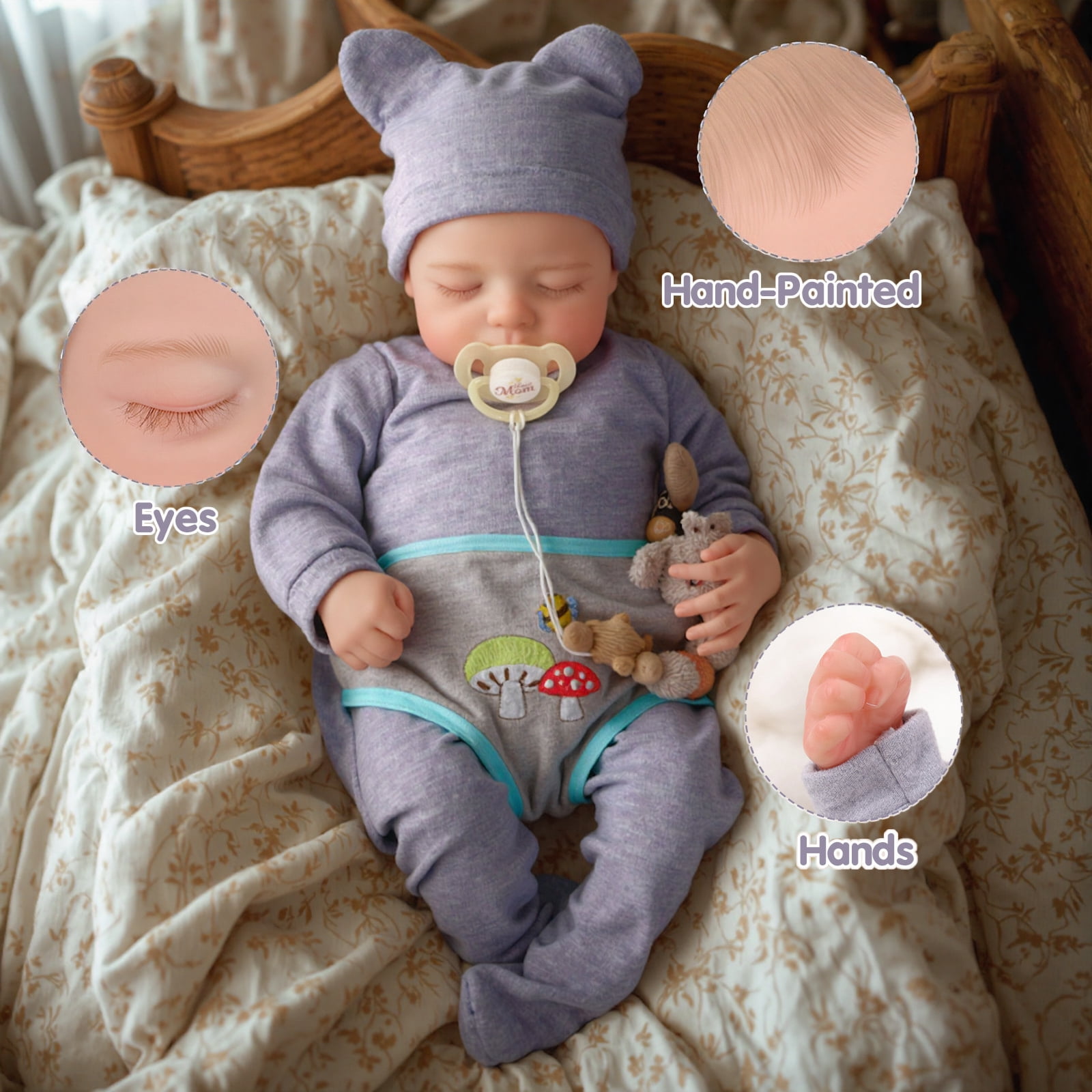 RSG 17 Inch Eyes Closed Sleeping Reborn Baby Doll, Soft Cloth Body with Accessories & Gift Box, Gift for Kids 3+