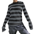 thumbnail image 3 of Basic T Shirts for Women Spring Summer Casual Tees Loose Long Sleeve Crewneck Striped Tops, 3 of 6