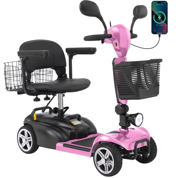 15 Miles 4-Wheel Mobility Scooter for Adults & Seniors, 350W Powered Electric Wheelchair Device, Foldable & Portable Design with Removable Basket,300LBS Capacity,Compact & Portable for Elderly