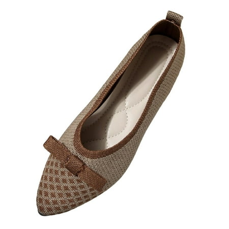 KELINFONG Women s Flats Pointed Toe Bownot Knit Ballet Shoes Comfortable Dressy Mesh Slip on Flat Shoes