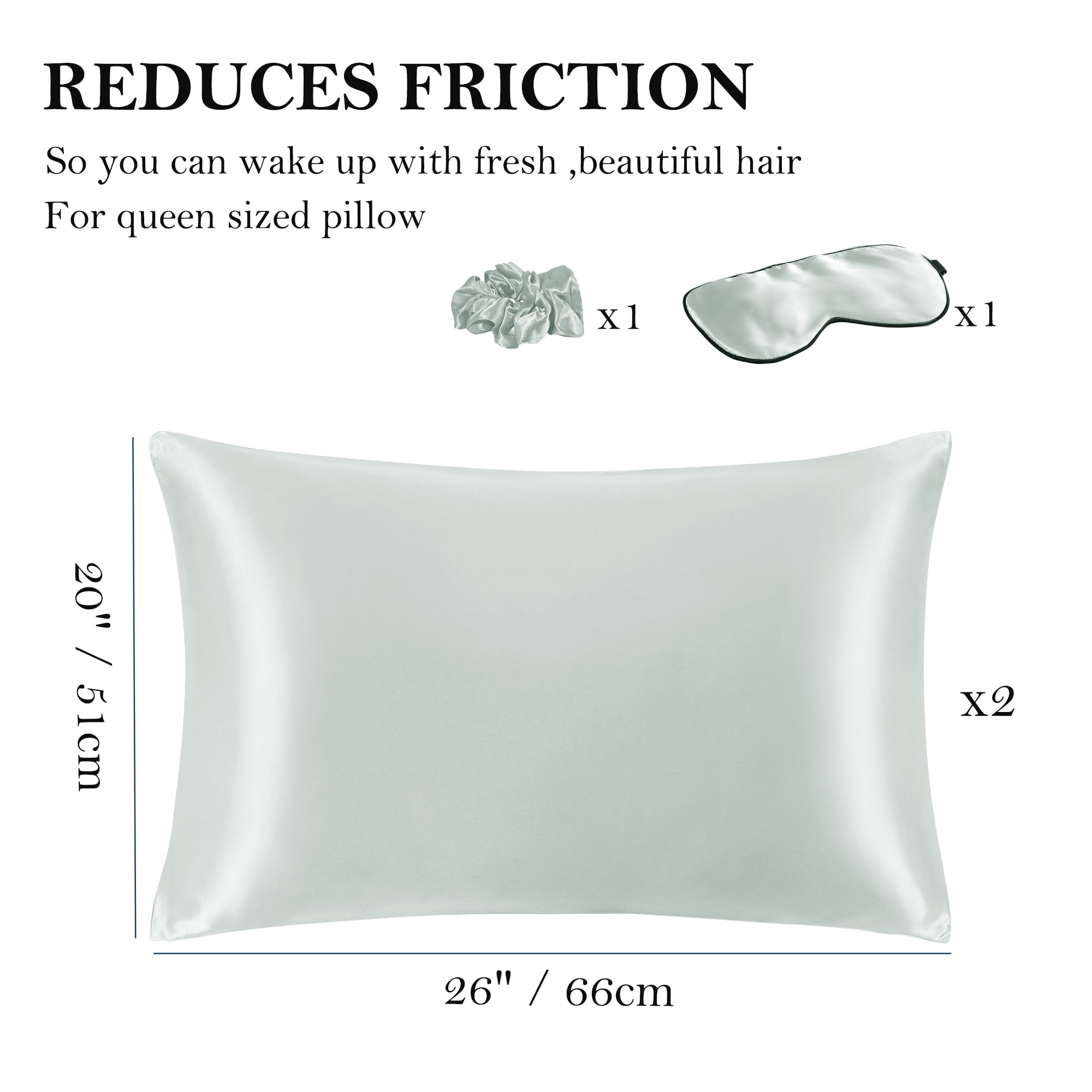 Unique Bargains Durable Soft Zippered Closure Set of 2 Satin Pillowcase Gray Queen(20"x30")