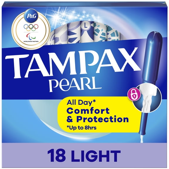 Tampax Pearl Tampons with LeakGuard Braid, Light Absorbency, 18 Ct