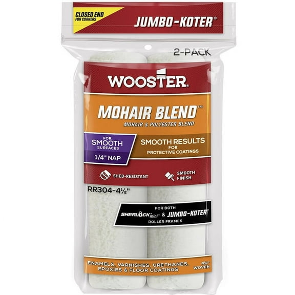 Wooster 4.5" Jumbo-Koter Mohair Blend 1/4" Nap Closed-End 2-Pack Roller Cover # RR304-4.5