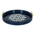 thumbnail image 2 of Kate and Laurel Caspen Glam Decorative Serving Tray, 15.5 Inch Diameter, Navy and Gold, Decorative Tray with Round Shape and Polished Gold Metal Handles for Storage and Display, 2 of 8