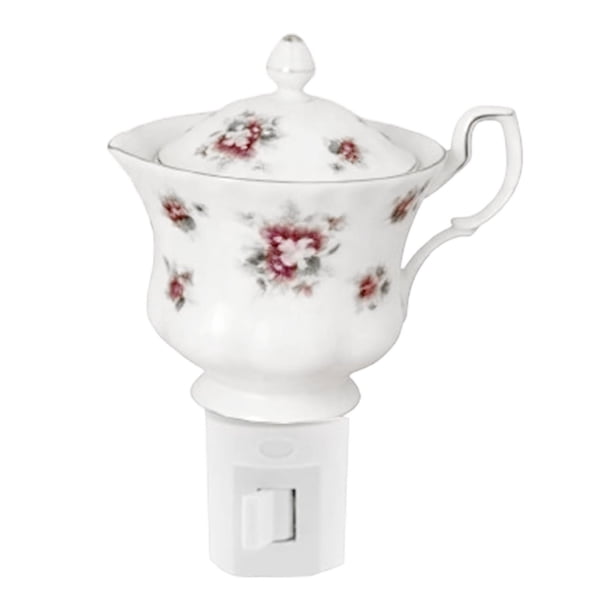 CaiYueKe Vintage Teacup Night Light Plug In Wall Lamp Decorative Floral Farmhouse Rustic Bedroom Lighting Fixture Warm Glow Nursery Hallway Bathroom