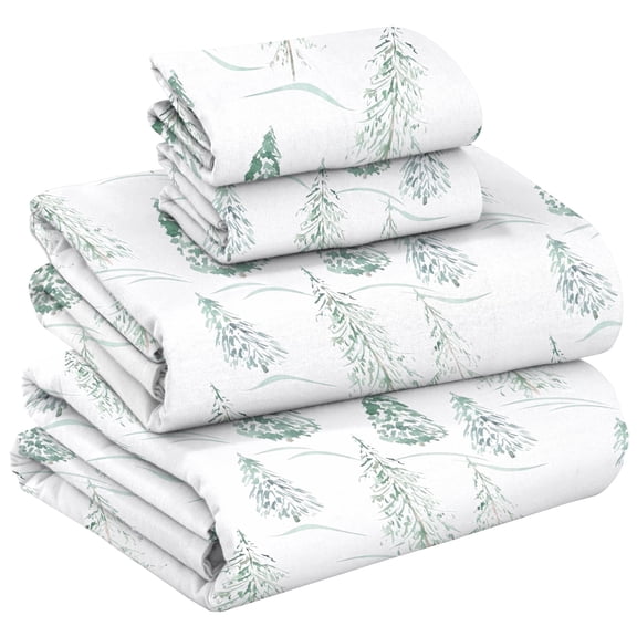 RUVANTI Flannel Sheets Queen Size - 100% Cotton Double Brushed Bed Sheets, Deep Pockets 16 Inches Queen Sheet Set, All Seasons Breathable & Extra Soft - Warm & Cozy, 4 Piece, Alpine Serenity