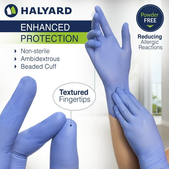 HALYARD AQUASOFT Nitrile Exam Gloves, Non-Sterile, Powder-Free, 3.1 mil, 9.5 Inches, Blue, Medium, 43934 (Case of 3000)