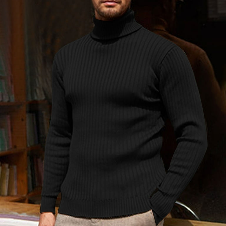 Miluxas Mens Knitted Turtleneck Sweater Long Sleeve Turtle Neck