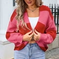 thumbnail image 2 of Tawop Cardigans Woman Casual Autumn Loose Striped Printed Long Sleeve Cardigan Large Size Sweater Top Red Xl, 2 of 8