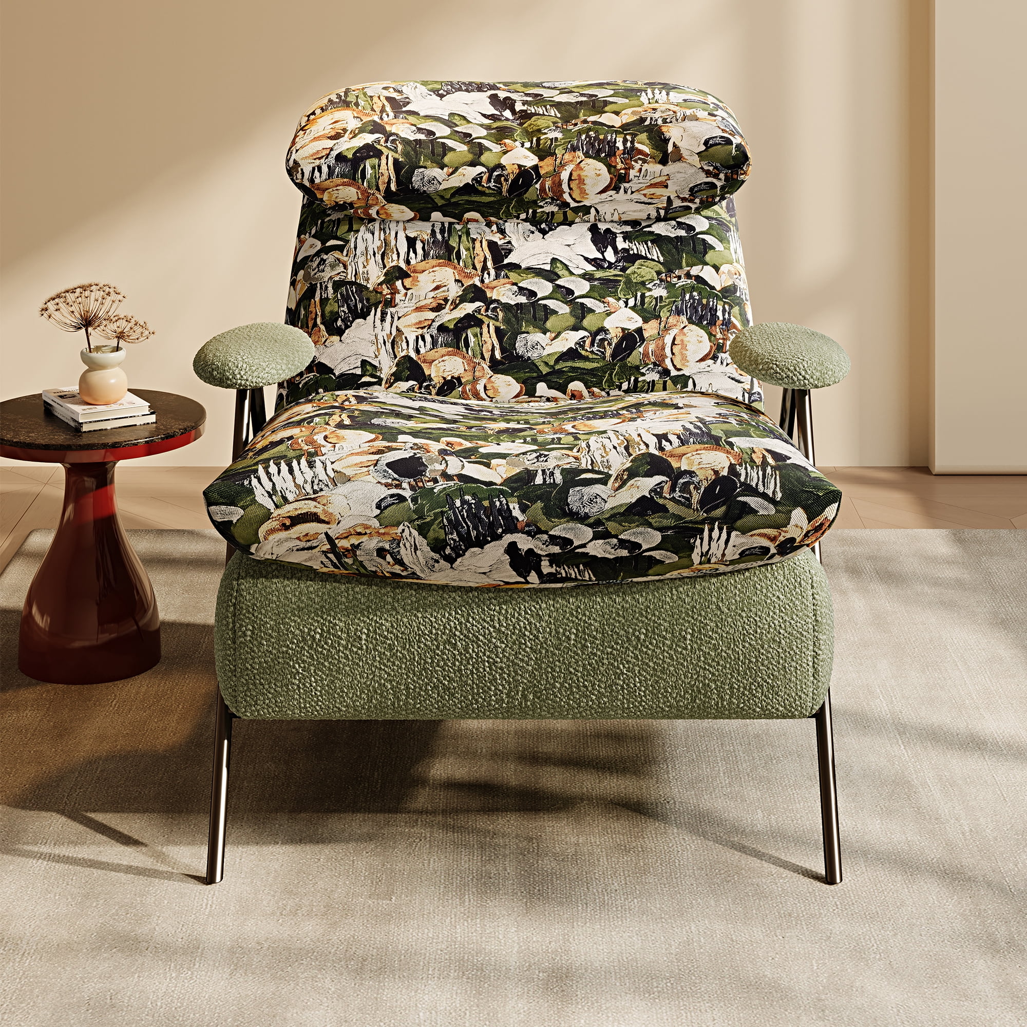GARITIN Accent Chair and Reading Chair 31.8 Inch, Solid Wood Frame Lounge Chair with Chenille and Leather Upholstery for Living Room Bedroom, Pattern