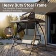 thumbnail image 3 of Gzxs 3-Seat Outdoor Patio Swing Chair, Steel Frame with Adjustable Canopy, Patio Swing Glider for Garden, Deck, Porch, Backyard, 970LBS Load, Dark Brown, 3 of 7