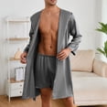 thumbnail image 2 of Defitshape Men's 2 Piece Pajama Set Satin Hooded Robe Boxer Shorts Sleepwear Fall Pj Comfy Soft Thin Silk Sleepwear Bath House Spring Cool Lounge Set Silver Grey Medium, 2 of 5