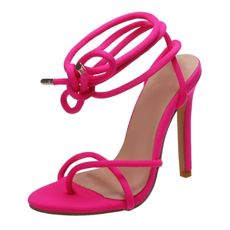 

Aompmsdx Fashion Women Summer Flock Cross Straps Comfortable Thin High Heels Shoes Peep Toe Breathable Sandalstraf