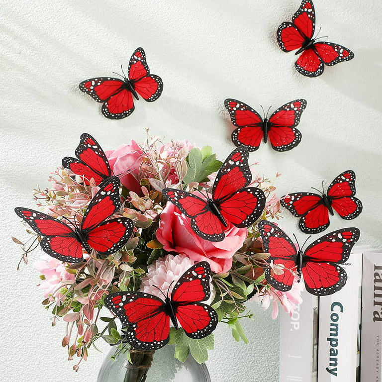 Wekity 24 Pieces 4.7 Inch Halloween Butterfly Wall Decor Artificial Monarch  Butterfly Decoration Fake Butterflies For Crafts 3d Magnet For For Craft H