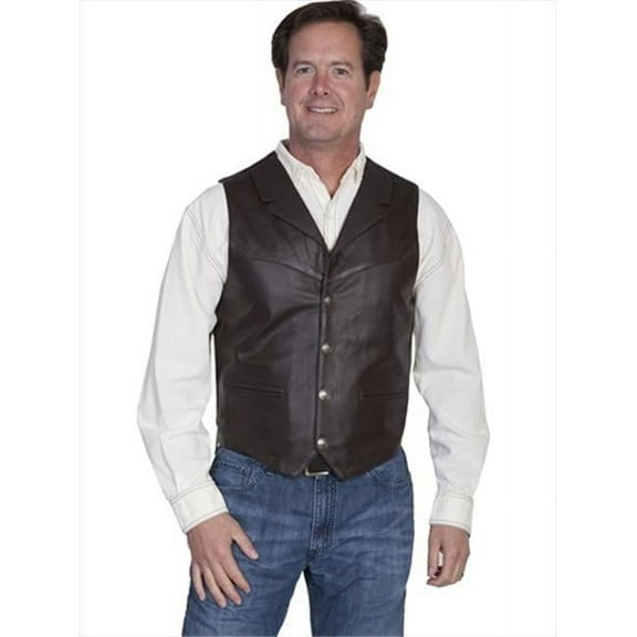 Mens Leather Wear Lamb Lapel Vest - Brown Soft Touch Lamb - Large
