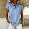 thumbnail image 2 of Lenpel Button down Shirts for Women Short Sleeve Collared Striped Cotton Linen Tops Business Casual Blouses, 2 of 6