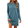thumbnail image 2 of Side Slit Sweatshirt Dresses for Women Casual Crewneck Pullover Long Sleeve Oversized Loose Fit Dress, 2 of 9