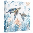 thumbnail image 2 of Ships Next Day Canvas Wall Art 16"x16", Coastal Turtle Wood Framed Canvas Print Painting, Blue Ocean Coral Starfish Seagrass Ready to Hang Picture Wall Decor for Home Bedroom Kitchen Office, 2 of 9