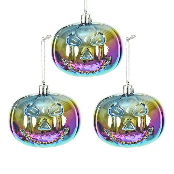 Beautynvta 3 Pcs Halloween Hanging Pumpkin Ornaments, Scary Pumpkin Hanging Decoration, Mini Plastic Halloween Tree Decorations for Halloween Small Tree Home Decor