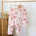 thumbnail image 2 of Women Fleece Pajama Set, Trendy Heart Graphic Turn-Down Collar Long Sleeve Soft Comfy Pj Sets House Wear, 2 of 4