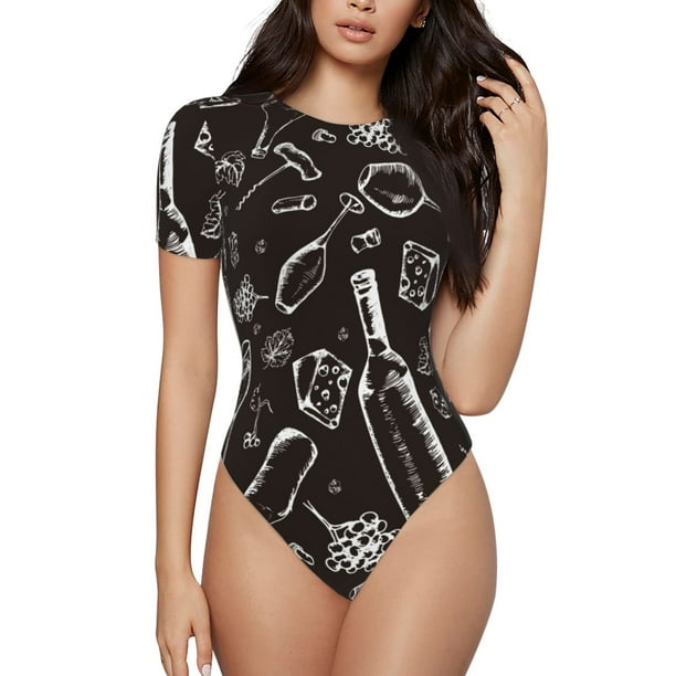 Fotbe Wine Seamless Body de Mujer con Cuello Redondo y Mangas Cortas, Sin Mangas Ajustado, Suave, Cómodo y Básico-Medium
