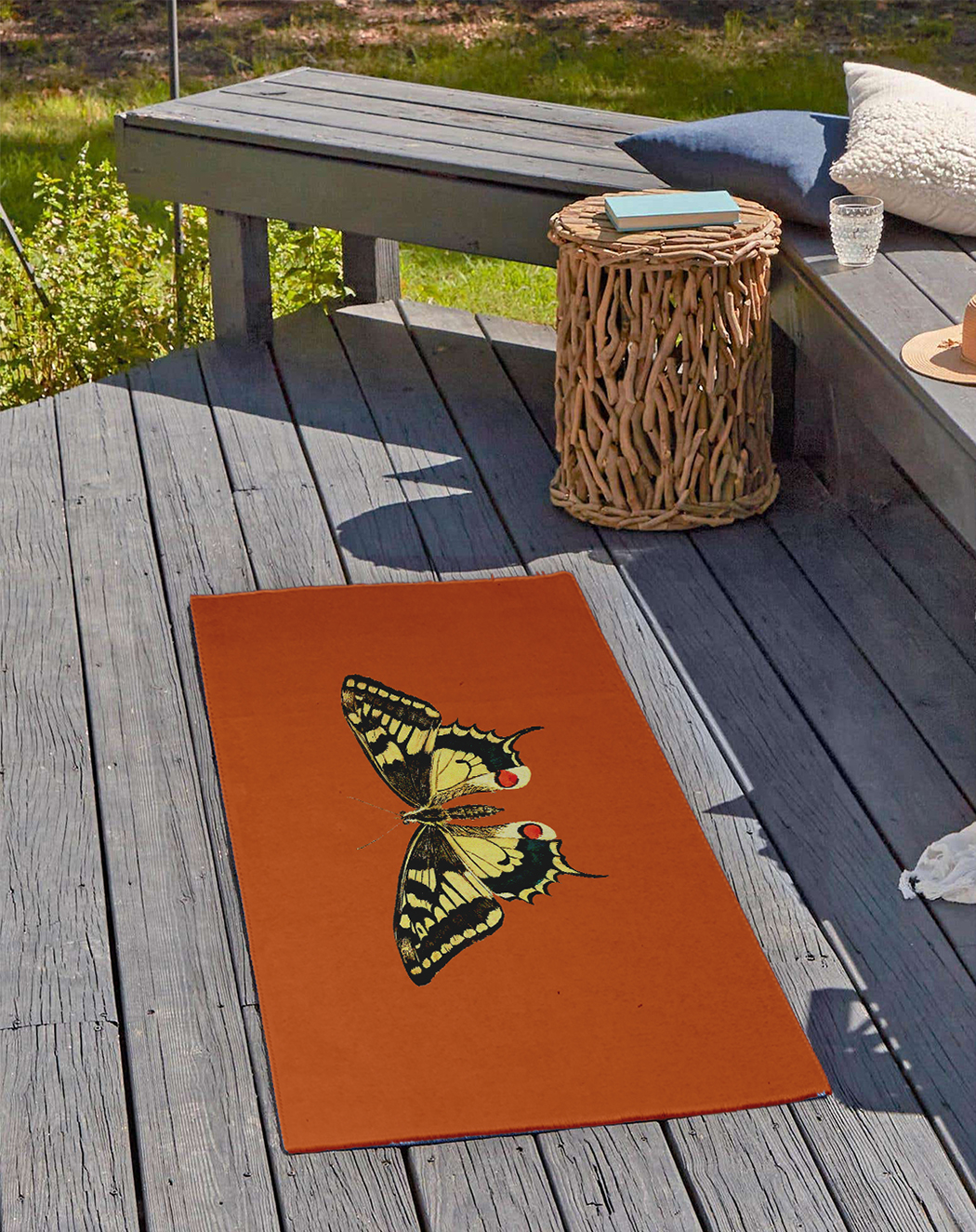 24" 36" Simply Daisy Rare Swallowtail Butterfly Novelty Chenille Area Rug, Perfect Orange
