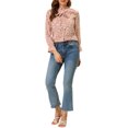 thumbnail image 3 of Allegra K Women's Bow Tie Ruffle Collar Button Down Long Sleeve Floral Blouse, 3 of 7