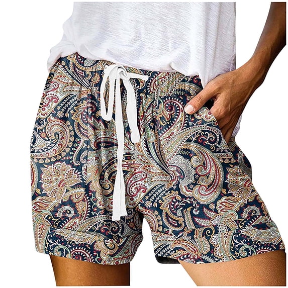 Aoujea Womens Shorts Women Plus Size Shorts Women's Summer New High Waist Lace Up Loose Digital Printing Casual Shorts Hot Pants Yellow on Clearance