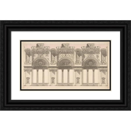 Charles Pierre Joseph Normand 18x12 Black Ornate Wood Framed Double Matted Museum Art Print Titled - Section of a ‘Gallery in the Palace of a Sovereign’ (ca. 1791)
